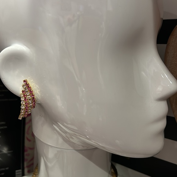 Pink and Clear Curved Crystal Earrings-Boutique - Picture 6 of 7